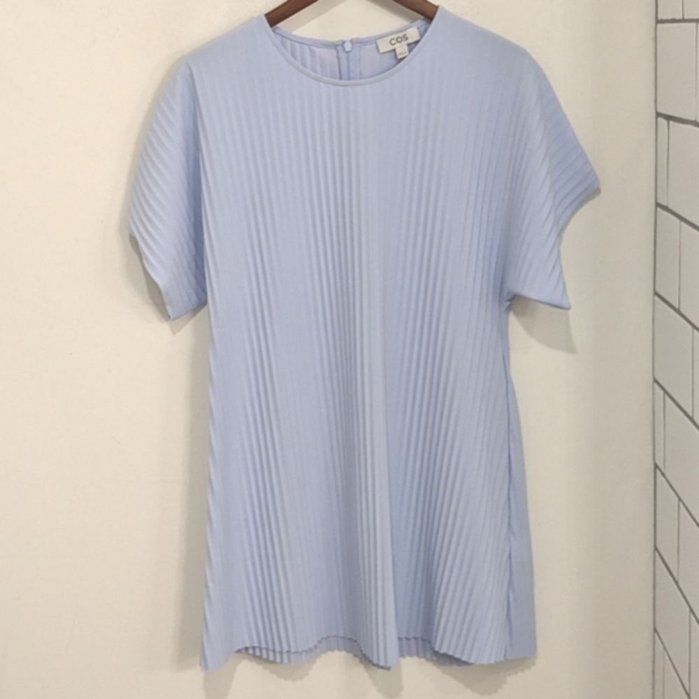 COS Women's Blue Pleated Mini Sheath Dress Size Small Office Business Cocktail
